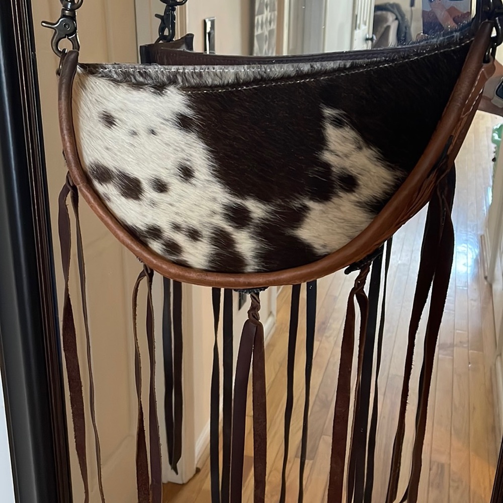 Western leather and Cowhide Moon Purse